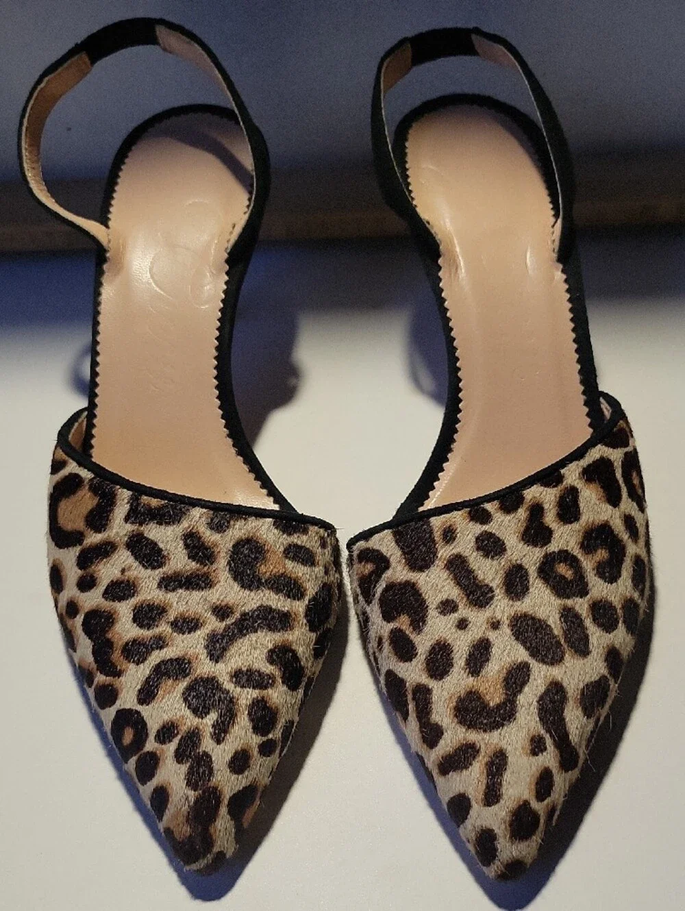 J. Crew Leopard-Print Pointed Slingback Heels with Black Trim